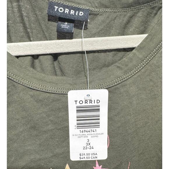NWT TORRID Olive Green Graphic Print Cold Shoulder Short Sleeve Women's Sz 3 - Picture 7 of 8